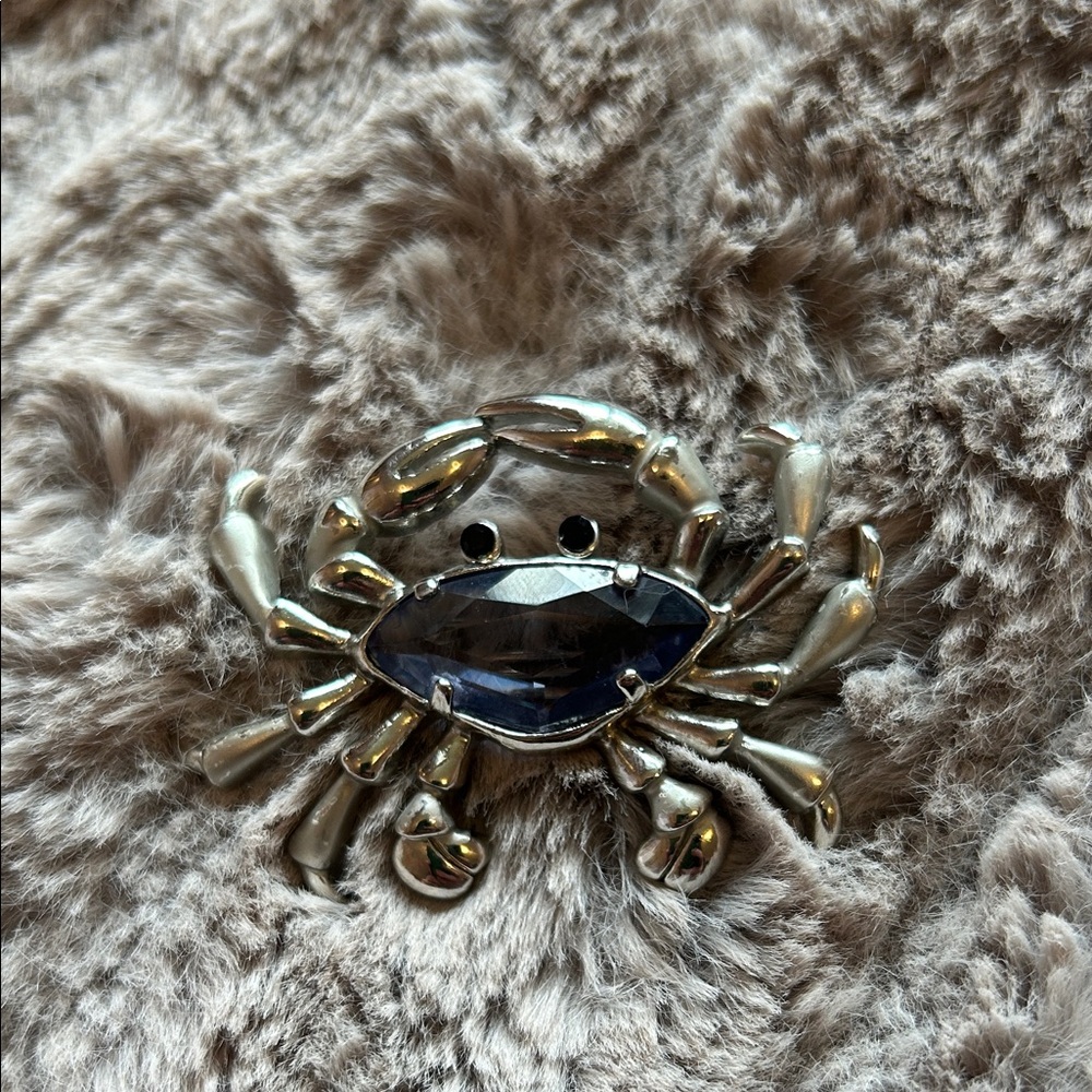 Silver and Blue Crab Brooch